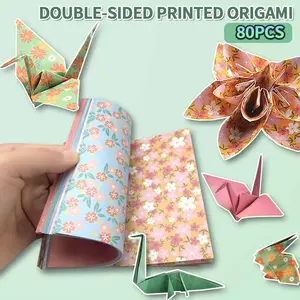 80 Sheets Thick Double-Sided Flower Patterns Origami Paper, Sunwind Crane Folding Paper, Ideal for Back-To-School Supplies, Fun Crafting Activity