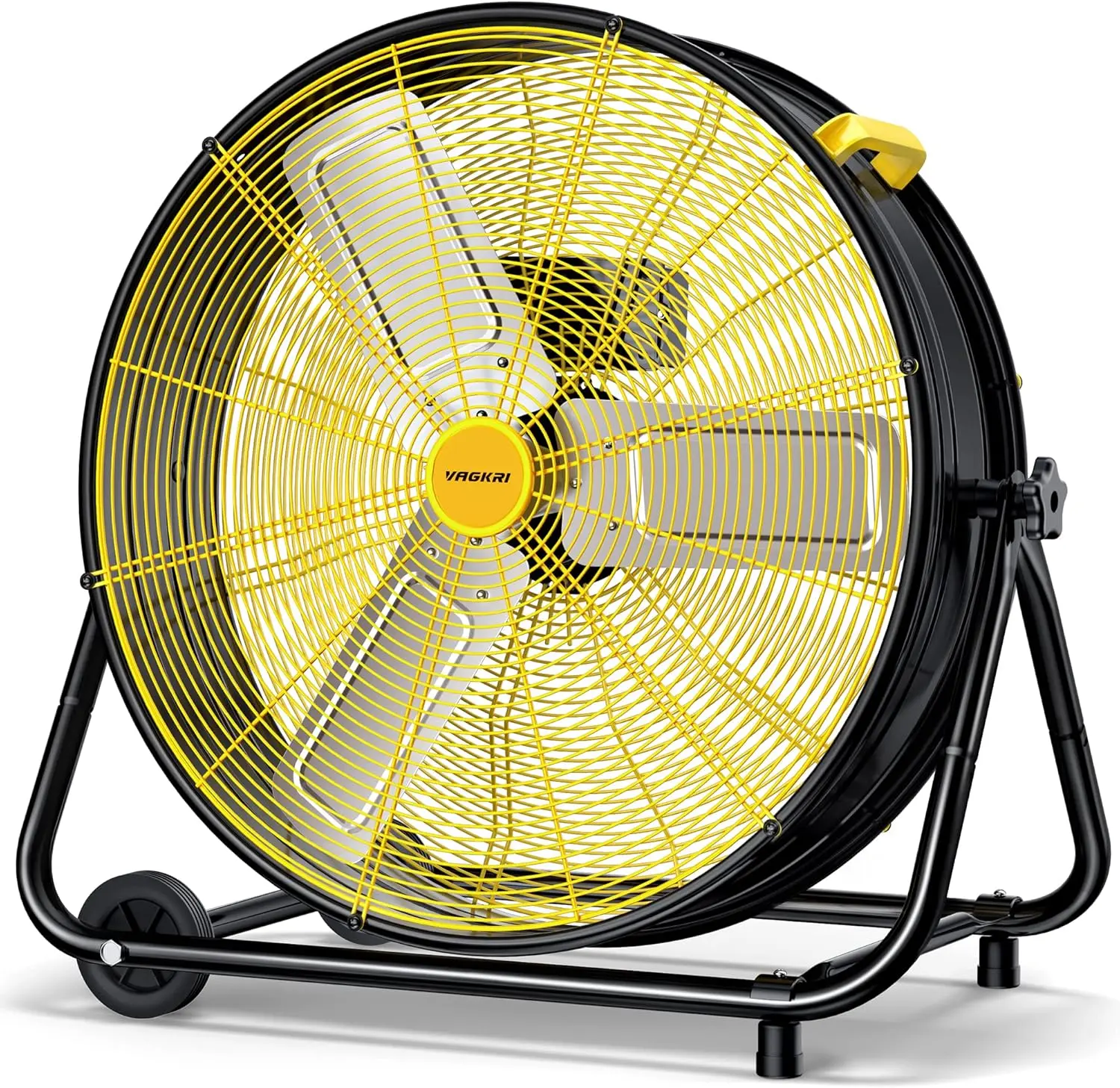 VAGKRI 24-30 Inch Industrial Drum Fan, 320W High Velocity Floor Fan, 3 Speed Heavy Duty Metal Air Circulator, 360° Tilt with Casters Handle ETL Standard for Patios, Warehouse, Commercial,Basement