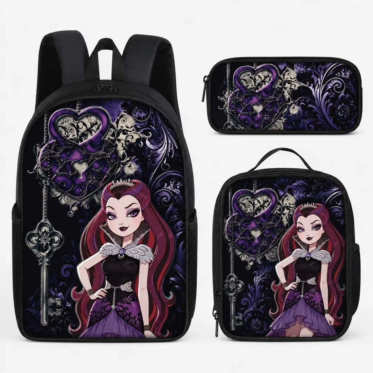 Cute Enchanted Fairytale Princess Backpack Set | 3Pcs Schoolbag Insulated Lunch Bag Pencil Case | Back to School Gift for Girls