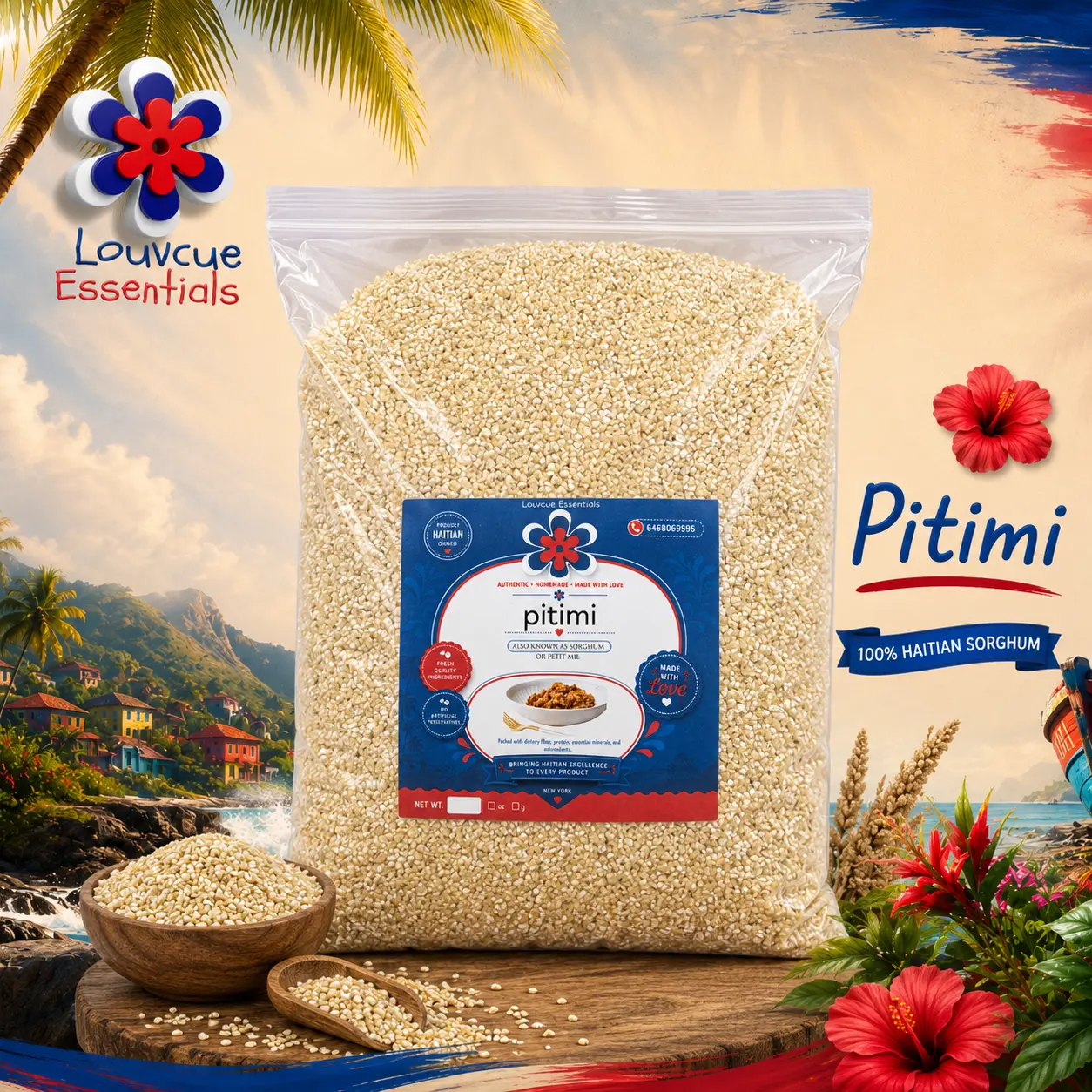 Haitian Pitimi / organic Millet Whole Grain, organic sorghum, Pitimi Ayisyen, 6 lb