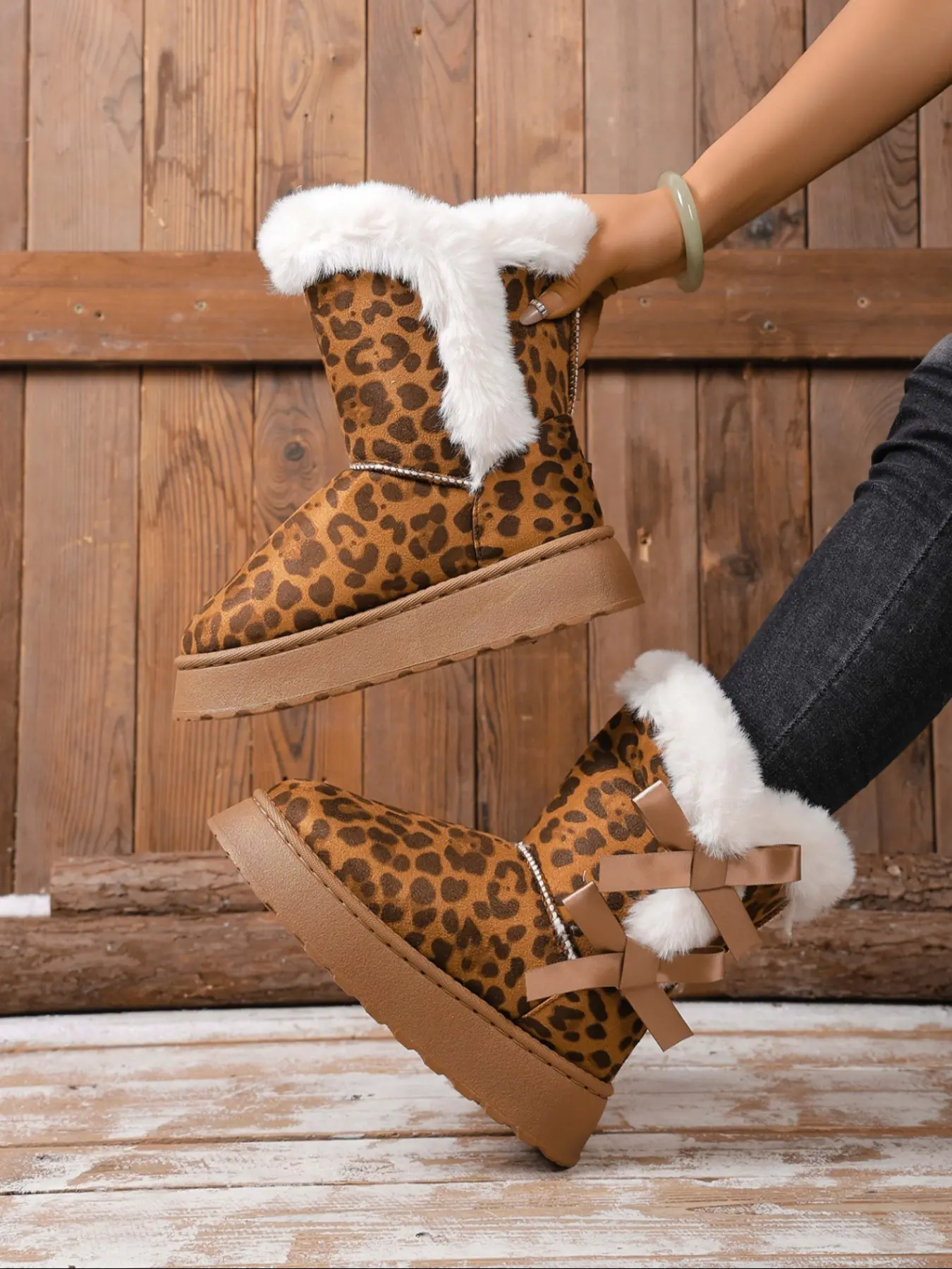 Women's Winter Fashion Fluffy Snow Boots, Fleece Lined Thick Warm Booties, Thick Sole Anti-Slip Long Leg Look, Easy Wear Cold Weather Shoes, Non Slip Boots