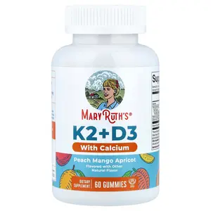 MaryRuth's K2 + D3 With Calcium Gummies, Peach, Mango and Apricot, 60 Gummies