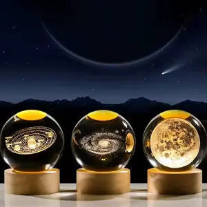 Night Light Lamp 3D LED Crystall Ball, Sphere ball, Kid gift, Home lighting, Space, Table lamp, Bedroom decor, Novelty lamp, Moon, Solar System galaxy