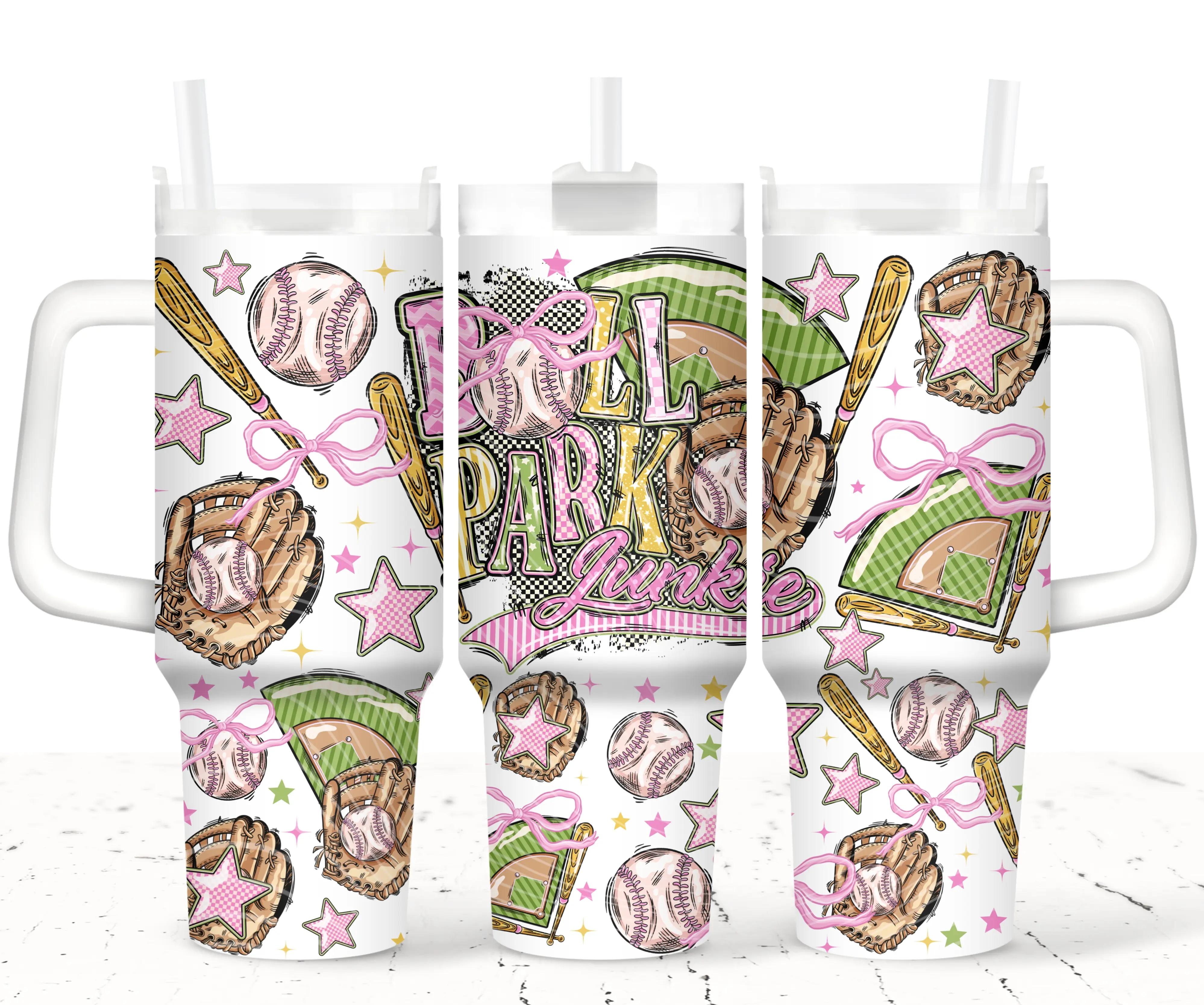 BASEBALL JUNKIE Tumbler Cup - 40 OZ Stainless Steel Insulated with Clear Sliding Lid and Straw - 20 oz