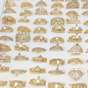 20Pcs Women's Shiny Rhinestone Crown Ring Collection, Delicate Mixed Style Finger Rings, Light Luxury Alloy Daily Wear Jewelry