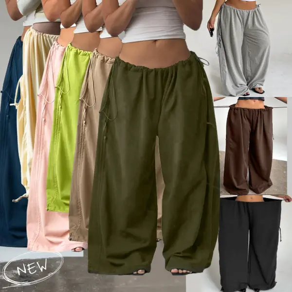2026 American New Style Lazy Style High-waisted Casual Versatile Flowing Drawstring Loose Wide-leg Pants