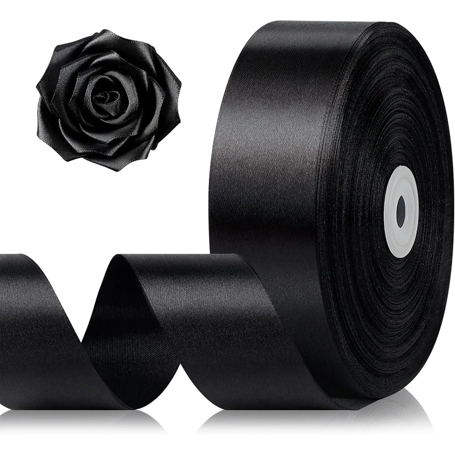 1-1/2 Inch 100 Yards Black Satin Ribbon, Solid Fabric Ribbon Roll for Flower Bouquet,  Wrapping, Roses Making, Handmade Crafts