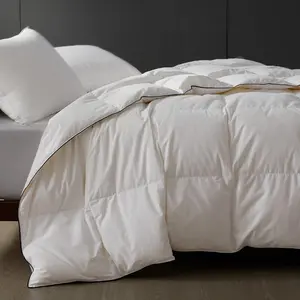Lightweight  Down Comforter for Hot Sleepers & Summer - Noiseless Luxury Duvet Insert with 8 Corner Loops & Black Trim, White 90"x90"