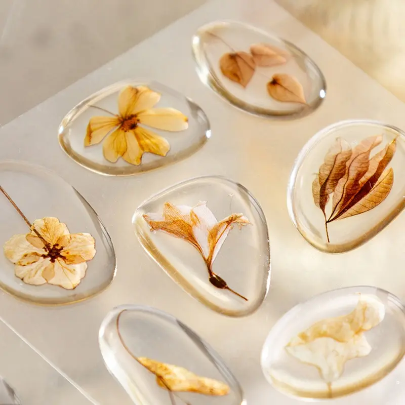 Nature Echo Series Plant Theme Transparent Epoxy Stickers, Creative Handmade Scrapbook Materials, DIY Diary Book Decoration, Artistic Embellishments