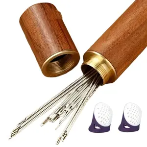 Self-Threading Hand Sewing Needle Set 30pcs Multi-Purpose with Wooden Case & 2 Finger Guards for Home & Cloth Shop Use LY242
