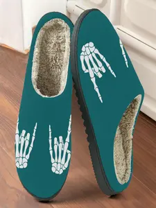 Street-Ready Skeleton Hand Home Plush Slippers 1 Pair, Dark Cool Funny Style, Faux Fur Lining + Fleece-Lined Warmth + Platform Cushioning, Dark Cool Enthusiasts & Home Lovers for Home Foot Warmth + Stylish Daily Outfits, Winter Must-Have!