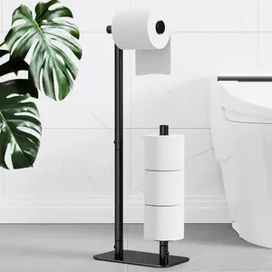 Toilet Paper Holder Free Standing - Large Capacity Toilet Paper Holder for 4 Rolls, Rustproof Toilet Paper Stand with Non-Slip Stable Base, Black, Medium