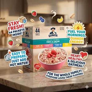Quaker Instant Oatmeal Fruit & Cream Variety Pack, Single Serve Packets, (44 Pack)