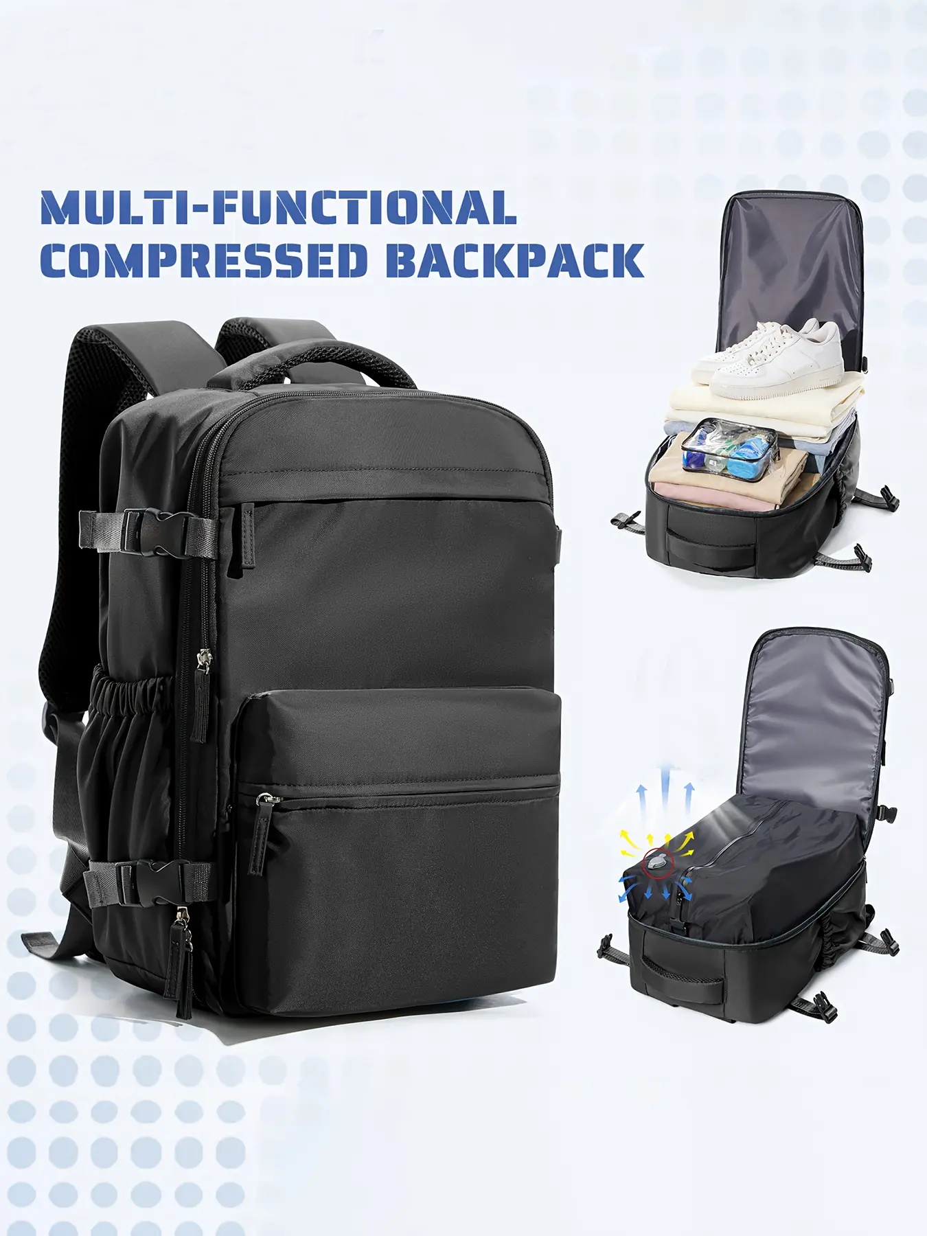 Ryanair Compressible Travel with Manual Pump, Small Design for Easy Carry, Multifunctional Unisex Laptop Bag for Short Trips, Vacuum Travel Backpack, Compression Travel Backpack, Packable Backpack