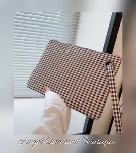 Angel Creations Boutique Clutching My Bag Envelope Style Clutch with Inside Pockets Brown Checkered Design