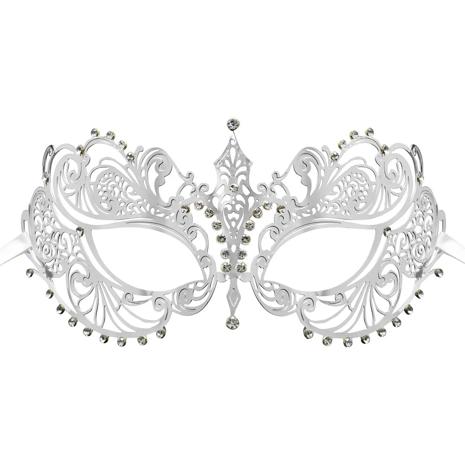 Women's Laser-Cut Metal Venetian Masquerade Mask with Metal Rhinestones, Rhinestones Stone Ribbon - Festive Party Accessory for Mardi Gras, Halloween