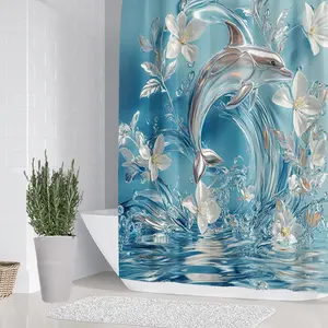 1/4 piece sea flower design bathroom set, Shower curtain sets, including soft floor mat, toilet seat cushion, aesthetic shower curtain, home decoration, Bathroom Decoration Accessories, The floor mat has good rebound, water absorption, anti slip
