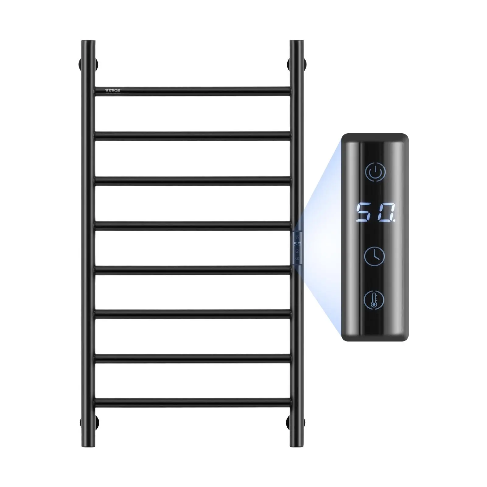 【Summerfinds】VEVOR 8 Bars Towel Warmer Rack Wall Mounted Heated Towel Rack for BathroomIPX5 Waterpoof Towel Heater Rack with Timer & LED Display Screen5 Levels Adjustable Temperature Towel HeaterBlack
