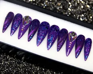 Luxury Purple Press On Nails Handmade Sparkle Nails Art Set Gif For Her On Holday Wedding Party