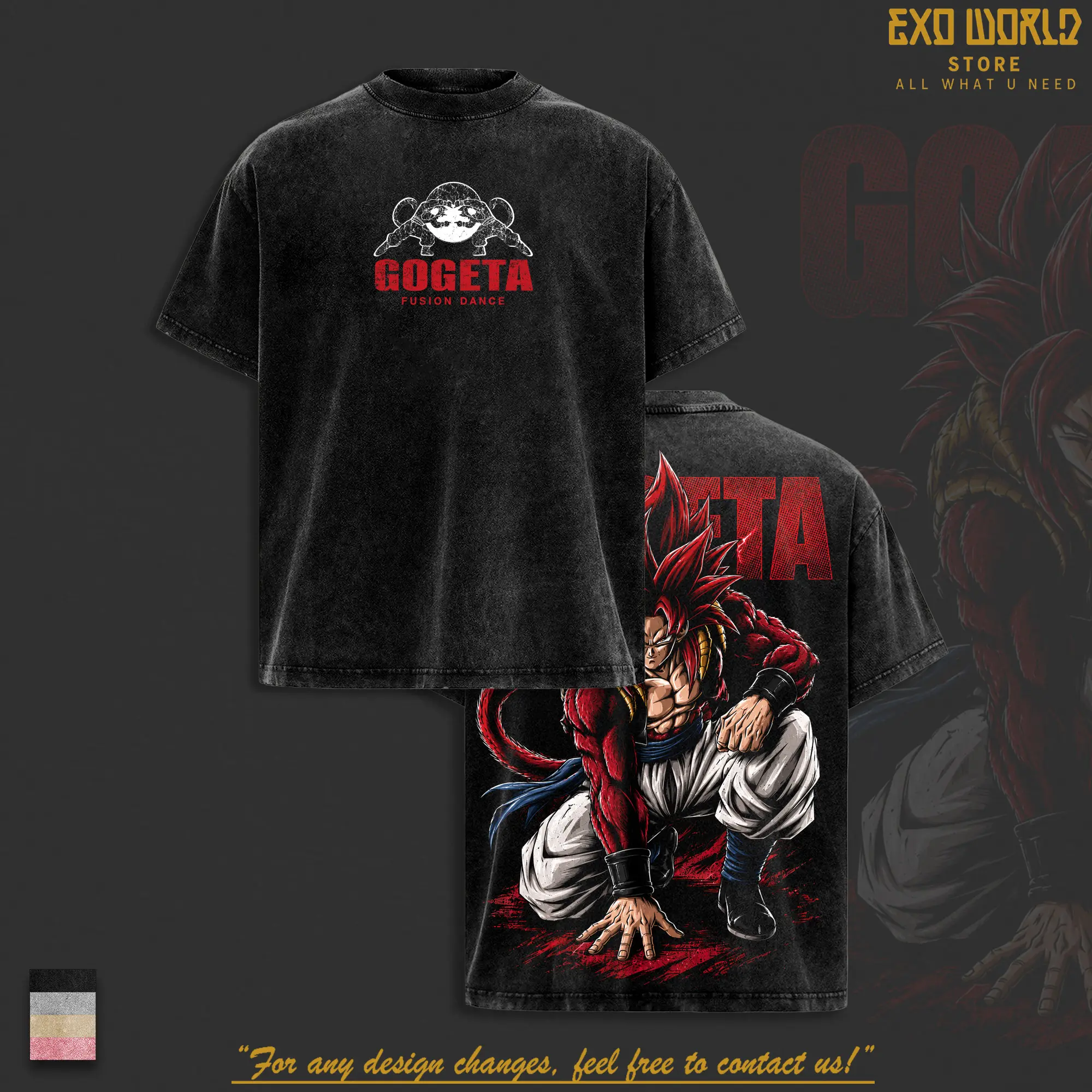 ''Gogeta'' DB Vintage Washed T-Shirt - Super Saiyann ''Gogeta'' SSJ4 Anime Graphic Tee, DBZ Fusion Heavyweight Cotton Oversized Shirt, Unisex Manga Streetwear Top DBZ Fan Gift