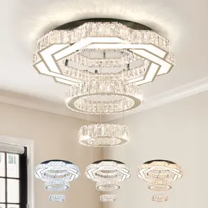 Modern Luxury 19.7'' K9 Crystal LED Chandelier Pendant Light Dimmable Remote Control High Ceiling Home Bedroom Kitchen Wedding Restaurant Decor Lighting QH-MC104