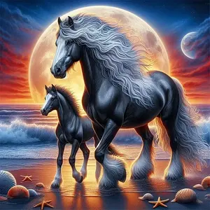 DIY 5D Diamond Painting Kit, Crafts Beach Sunset Horse Theme Seashells Mosaic Art, Perfect for Home Wall Decor and Unique Gift Idea