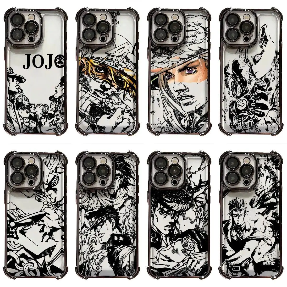 Hot Anime J-JOJO Cool Shells Artistic JoJo's Bizarre Adventure Sketch Phone Cases for iPhone 17, 16, 15, 14, 13, 12, 11 Pro Air Plus ProMax and Samsung S26-S22 Plus shock-absorbing phone cases, first choice fashionable gift. Aesthetic Cellphone