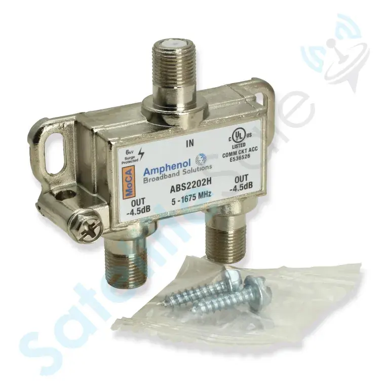 Amphenol Broadband Solutions ABS2202H 2-Way MoCA Coaxial Splitter 5-1675 MHz 6kV Surge Protected -4.5 dB Per Port