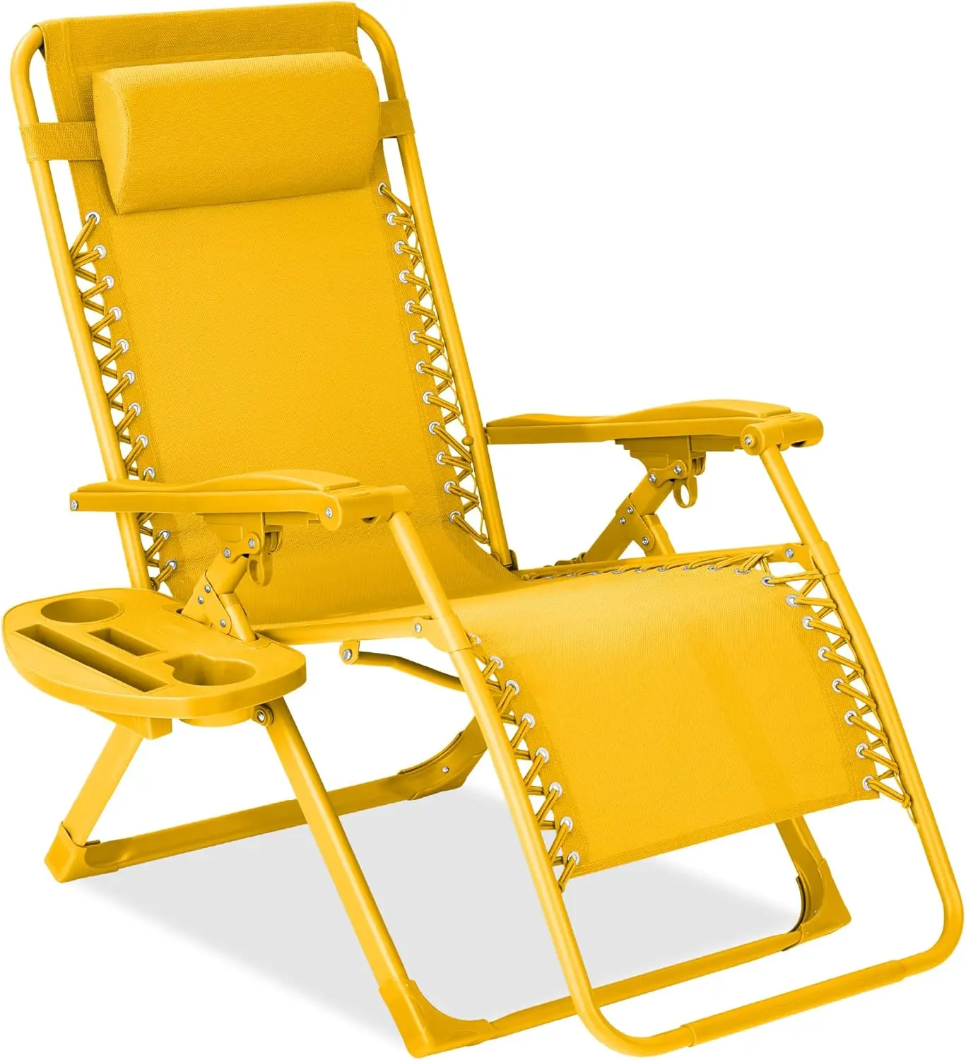 Best Choice Products Adjustable Zero Gravity Chair, Monochromatic Color Folding Patio Recliner w/Side Tray, Headrest - Sunflower