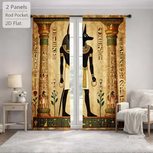 2Pcs Ancient Egyptian Mythology God Anubis Pattern Vintage Sun Blocking Curtains Digital Printed Rod Pocket, Window Treatment For Bedroom Office Kitchen Living Room Study Home Decor