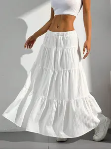 Women's Solid Color Skirt, Casual Fashion Long Skirt for Daily Outdoor Wear, Women's Bottoms for Summer, Lightweight Skirts