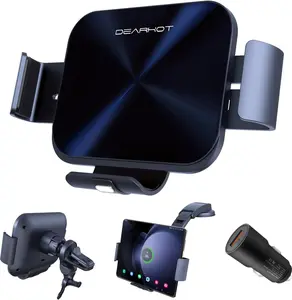 15W Dual Coil Qi Wireless Car Charger Mirror Mount Holder Compatible for Samsung Galaxy Z Fold6 Fold5 Fold4 Fold3 Z Fold2 Fold S24 Ultra iPhone 15 Pro Max Pixel 8 Auto Clamp Fast Car Charger Charging Automatic