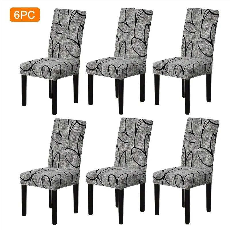Stretch Printed Polyester Decorative Chair Covers - 2/4/6-Piece Sets, Dining Chair Protectors, Fitted/Modern Decorative Seat Covers for Living & Dining Rooms, Seat Covers For Dining Room Chairs