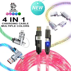 New Upgraded Mokongfu 120W 4-in-1 Charging Cable Blue Green Color-Change Braided Design Constant Rainbow LED Fast Charging High-Speed Charger USB A Type C 3ft 4ft 6ft 10ft Lengths Compatible with iPhone 14 15 16 17