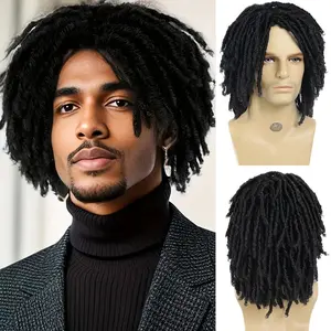 Short Braided Wigs for Man Afro Bob Black Crochet Twist Hair Dreadlocks Wig  Synthetic Fiber Layered Breathable Faux  Braids Curly with Weaving Cap