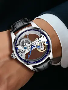 A men's double transparent hollow design mechanical tourbillon fully automatic wristwatch Skeleton Watches