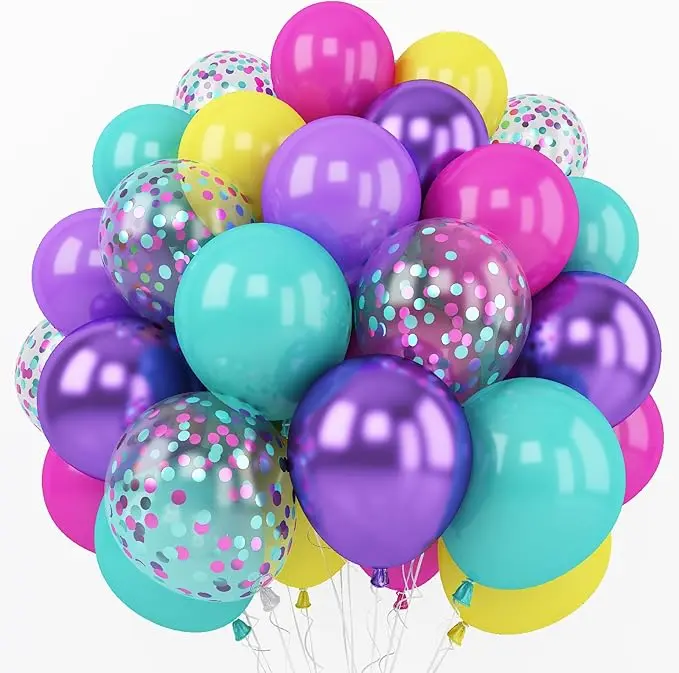 AsBalloon 50Pcs Thickened Matte Latex Balloon Set Pink Yellow Purple Mint Green Confetti Balloons With Free Ribbons For Birthday Party Wedding Baby Shower Home Backdrop Decor Latex Balloon Decor Kit Stretch Resistant Not Easy To Break