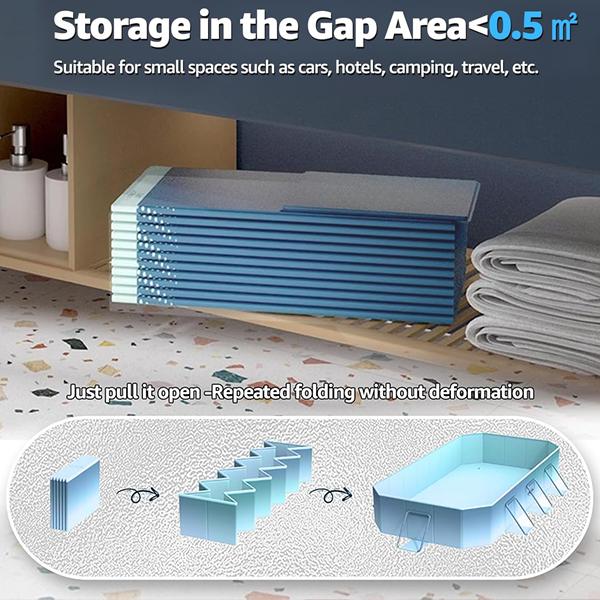 118-inch (approx. 299.7 cm) Foldable Swimming Pool for Adults & KidsNon-inflatable Design with Sturdy Metal FrameReinforced Thick PVC & PP Board SupportExtra Large, Stable & Foldable PoolPerfect for Family, Dogs, Backyard & Outdoor Us