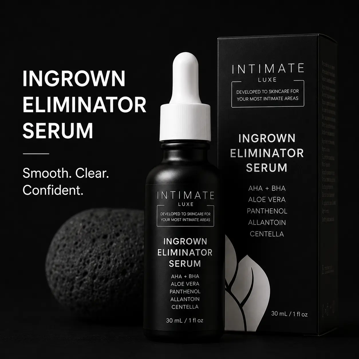 Ingrown Eliminator Serum by Intimate Luxe – Ingrown Hair & Razor Bump Treatment for Bikini Line & Underarms, AHA + BHA Exfoliating, Fragrance-Free