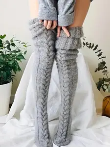 Women's Solid Textured Over The Knee Socks, Thigh High Socks, Cute Textured Socks, Casual Warm Comfy Elegant Chic Over The Knee Socks for Fall & Winter, Women's Socks for Daily Wear