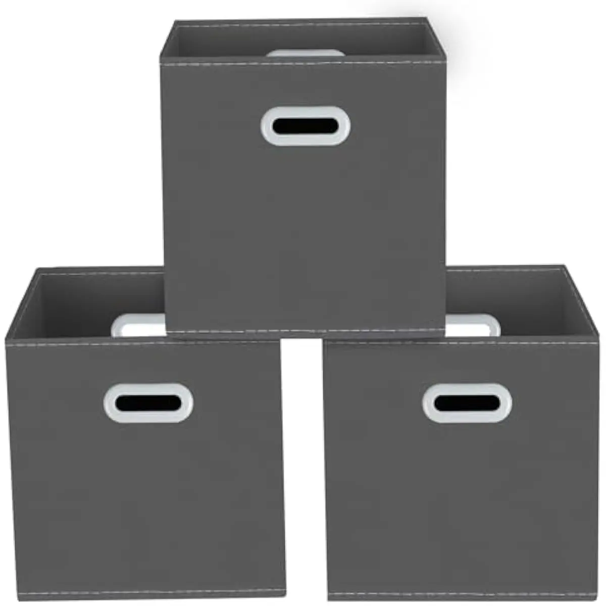 Yunkeeeper storage bins Cubes, Fabric Cube Organizer with Handle, Foldable Cube Bins for Cloth or Accessary Storage, 11x11x11, Set of 3,(Gray)