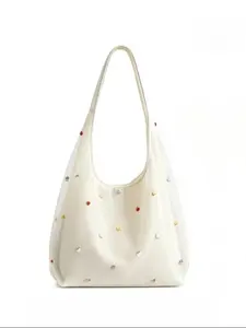 Mesh Tote Bag, Large Capacity Shoulder Bag, Colorful Embroidery Design, Ideal for Daily Commute, Shopping, Travel