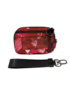 RFID Wristlet Wallet Valentine's Day Pink Hearts Purple Hearts Pink Skulls Design Floral Inner Heart Outer Zip Closure Secure with Black 6" Wristlet Keychain