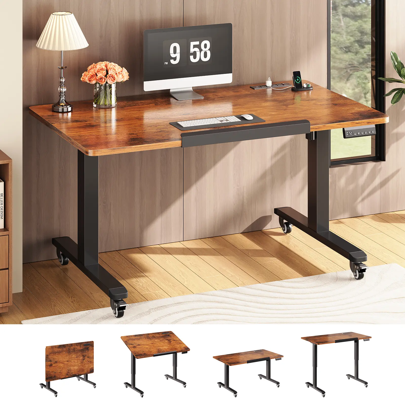 Sedeta 47-Inch Foldable Electric Standing Desk - Modern Wood Home Office Furniture with Height-Adjust Function, 180° Tiltable Surface, Memory Preset, Wheeled Legs, Small Space Ergonomic Solution for Gaming, Study Setup (Dorm Rooms Compatible), Modern Wood Sedeta 47-Inch Foldable Electric Standing Desk - Modern Wood Home Office Furniture with Height-Adjust Function, 180° Tiltable Surface, Memory Preset, Wheeled Legs, Small Space Ergonomic Solution for Gaming, Study Setup (Dorm Rooms Compatible), Modern Wood