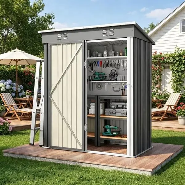 Gizoon 5 'x 3' Outdoor Storage Shed with Singe Lockable Door,Galvanized Metal Shed with Air Vent Suitable for The Garden,Tiny House Storage Sheds Outdoor for Backyard Patio Lawn
