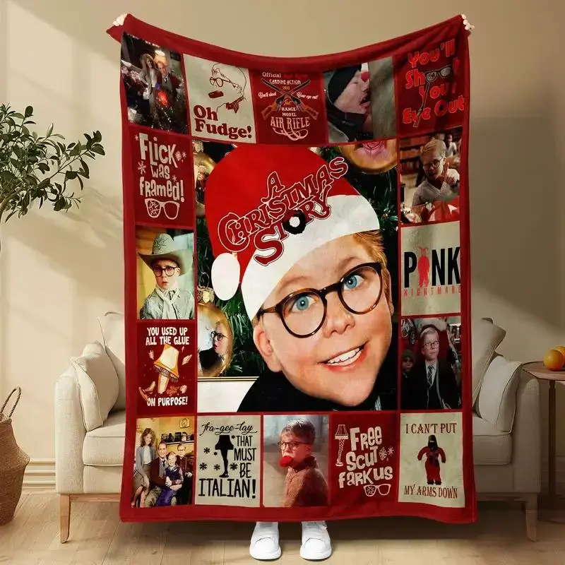 A Christmas Story Blanket Full of Xmas Memories Featuring Iconic Lines Cute Looks Cozy Lightweight Sofa Bedroom Decor Gift Retro Christmas Movie Inspired Flannel Blanket, Holiday Fleece Throw Blanket, Cozy Christmas Fan Blanket for Couch Sofa Bed