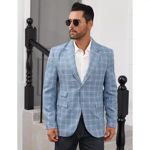 Men's Button Down Blazer Casual Business Long Sleeve Lightweight Coat Jacket with Pockets Green L