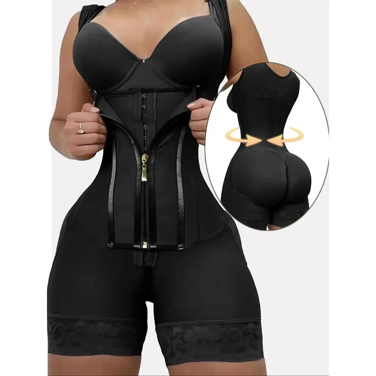 Women's Christmas Solid Color Zipper Fitted Shapewear Romper - Adjustable Zipper, Tummy Control Compression, Shape-Boost Corset, High Compression Bodysuit for Daily Wear, Basic Sports Jumpsuit, Lady, Athletic, Multi-Size, Minimalist
