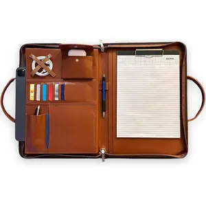 Leather Portfolio with Handles - Slim Portfolio/Padfolio with Multiple Compartments for Holding Documents, iPad, Notebook, and Credit Cards - Leather File Folder for Men & Women