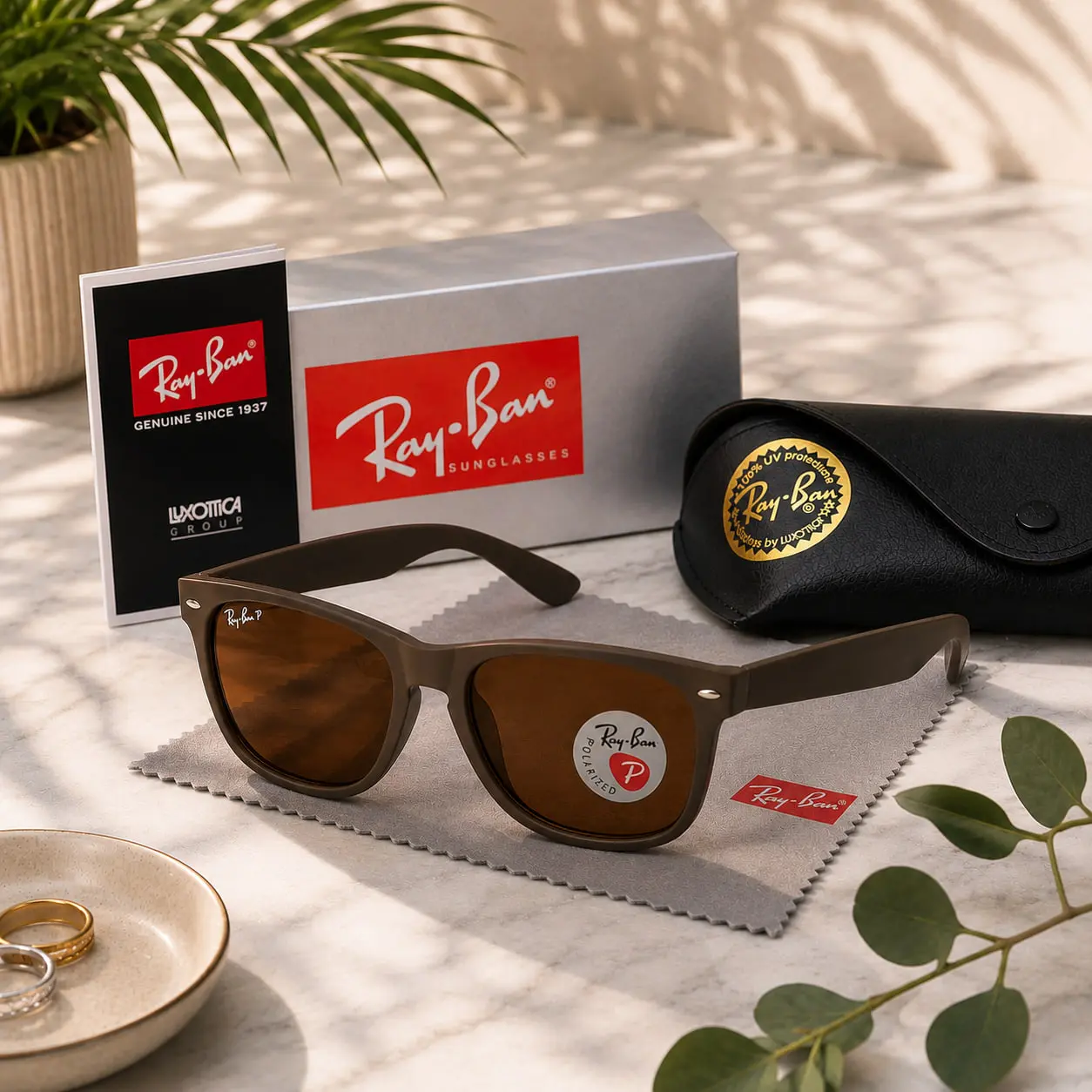 Ray-Ban Black Polarized Sunglasses – Glossy Frame with UV400 Lens Protection for Men & Women